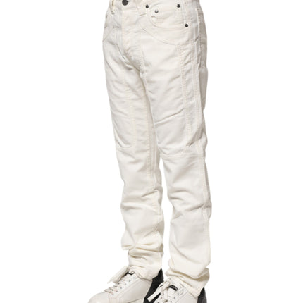 Jeckerson White Cotton Stretch Straight Fit Men Denim Jeans