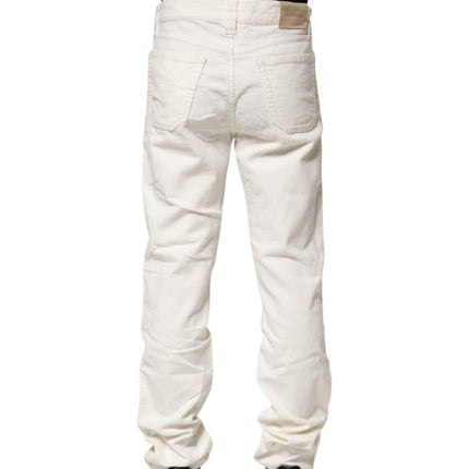 Jeckerson White Cotton Stretch Straight Fit Men Denim Jeans