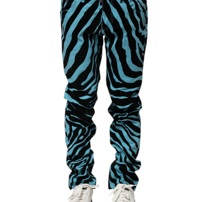 Dolce & Gabbana Blue Black Stripes Skinny Denim Jeans
