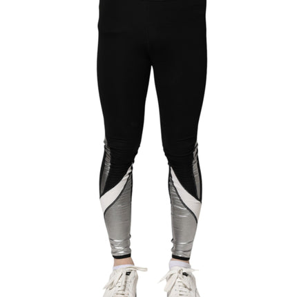 Dolce & Gabbana Black Silver Nylon Skinny Men Leggings Pants