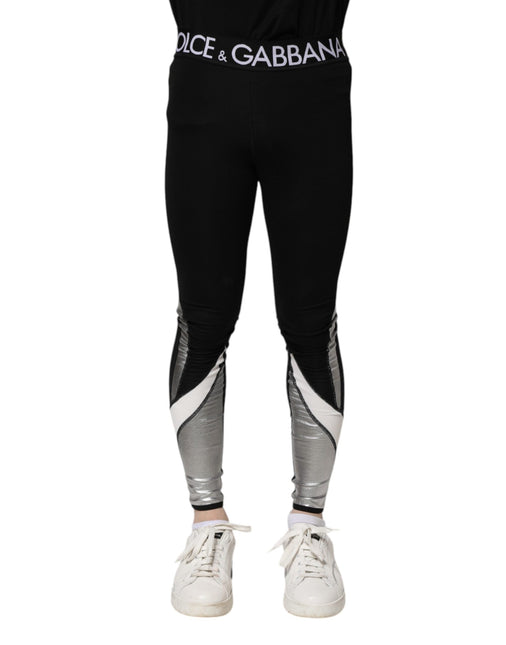 Dolce & Gabbana Black Silver Nylon Skinny Men Leggings Pants Dolce & Gabbana