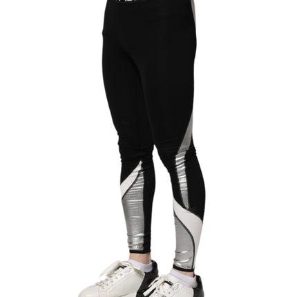 Dolce & Gabbana Black Silver Nylon Skinny Men Leggings Pants