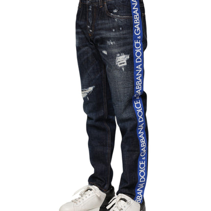 Dolce & Gabbana Dark Blue Tattered Skinny Denim Jeans
