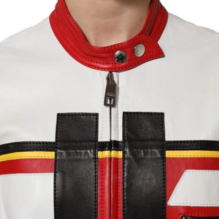 Dolce & Gabbana Multicolor Leather Biker Full Zip Coat Jacket