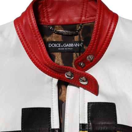 Dolce & Gabbana Multicolor Leather Biker Full Zip Coat Jacket