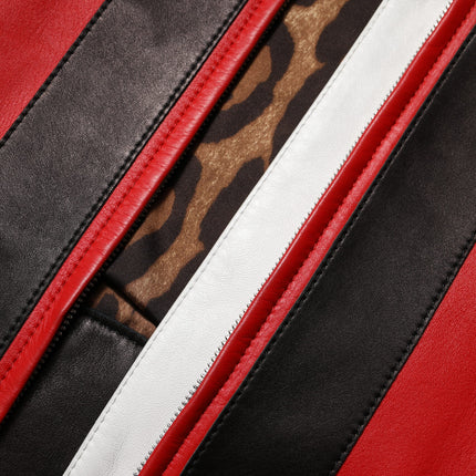 Dolce & Gabbana Multicolor Leather Biker Full Zip Coat Jacket