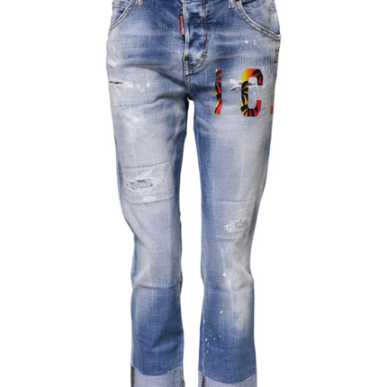 Dsquared² Blue Washed Cotton Mid Waist Skinny Denim Jeans