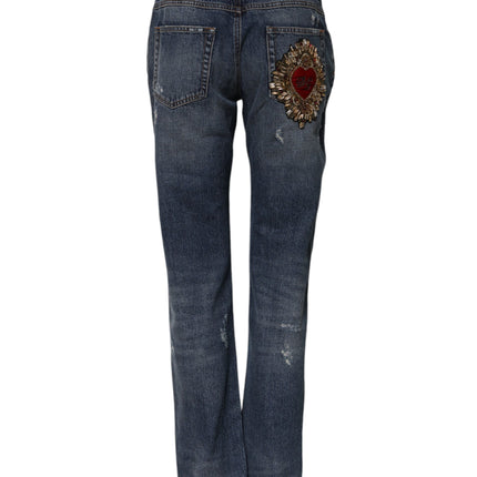 Dolce & Gabbana Blue Cotton Tattered Boyfriend Denim Jeans