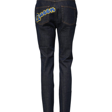 Dolce & Gabbana Blue Queen Patch AUDREY Mid Waist Denim Jeans