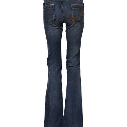John Galliano Blue Cotton Mid Waist Wide Leg Denim Jeans