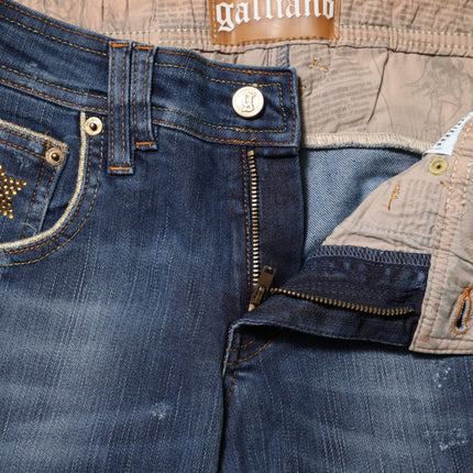 John Galliano Blue Cotton Mid Waist Wide Leg Denim Jeans