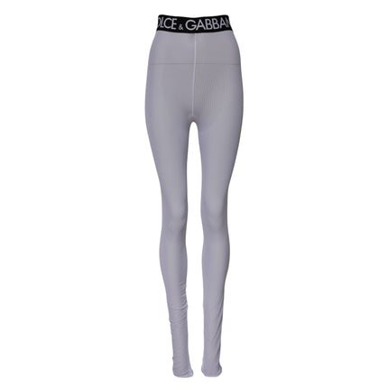 Dolce & Gabbana Gray Nylon DG Logo Mid Waisted Leggings Pants