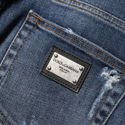 Dolce & Gabbana Blue Washed Cotton High Waisted Denim Jeans