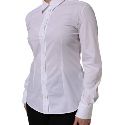 Dolce & Gabbana White Cotton Long Sleeves Collared Top Shirt