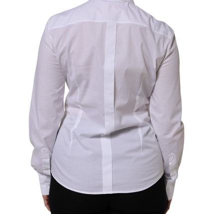 Dolce & Gabbana White Cotton Long Sleeves Collared Top Shirt