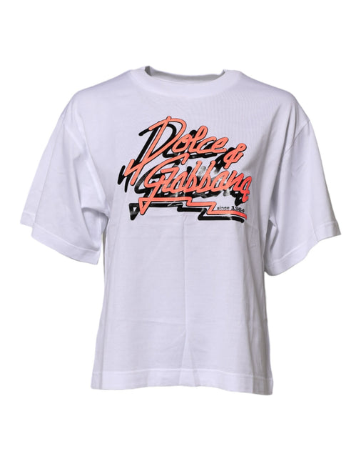 Dolce & Gabbana White Cotton Graphic Print Crew Neck T-shirt Dolce & Gabbana