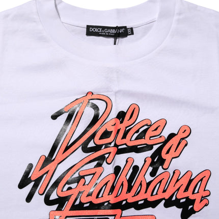 Dolce & Gabbana White Cotton Graphic Print Crew Neck T-shirt