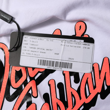 Dolce & Gabbana White Cotton Graphic Print Crew Neck T-shirt