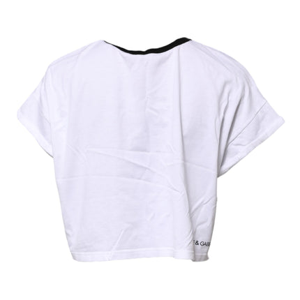 Dolce & Gabbana White Graphic Print Crew Neck Cropped T-shirt