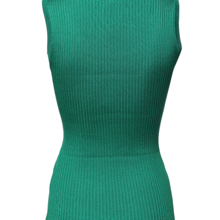 Dolce & Gabbana Green Silk Sleeveless Round Neck Tank Top
