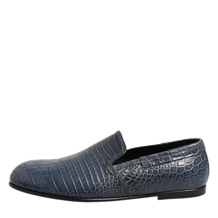Dolce & Gabbana Blue Exotic Leather Slip On Loafers Men Dress Shoes