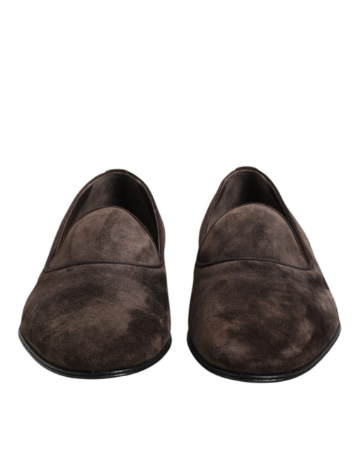 Dolce & Gabbana Brown Velvet Leather Slip On Loafers Shoes Dolce & Gabbana