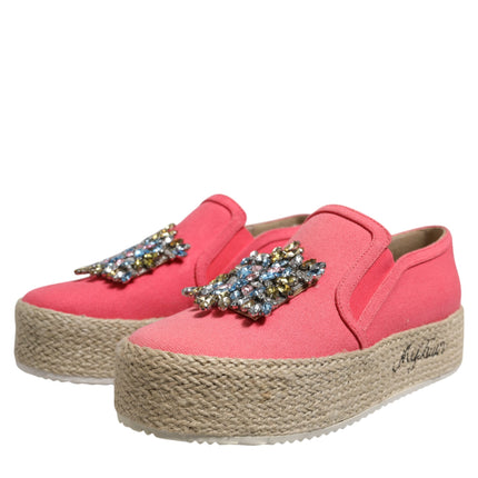 Twinset Pink Canvas Crystal Embellished Slip On Shoes
