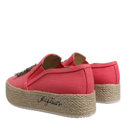 Twinset Pink Canvas Crystal Embellished Slip On Shoes
