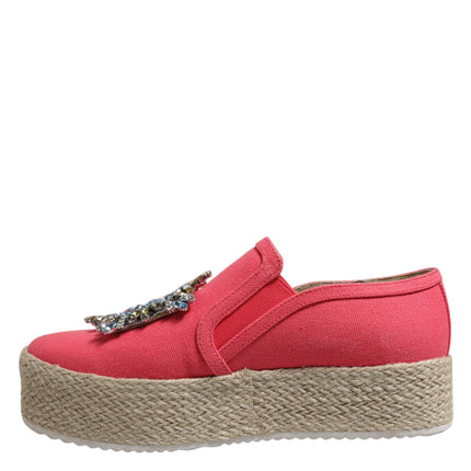 Twinset Pink Canvas Crystal Embellished Slip On Shoes