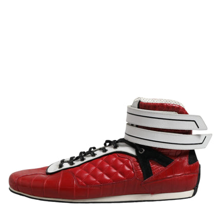 Dolce & Gabbana Red Quilted Leather Lace Up Sneakers Shoes