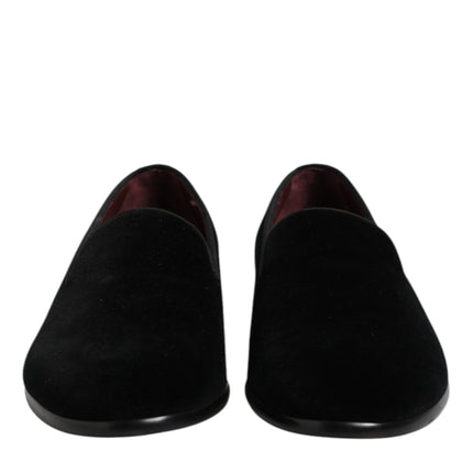 Dolce & Gabbana Black Velvet Slip On Loafers Formal Shoes