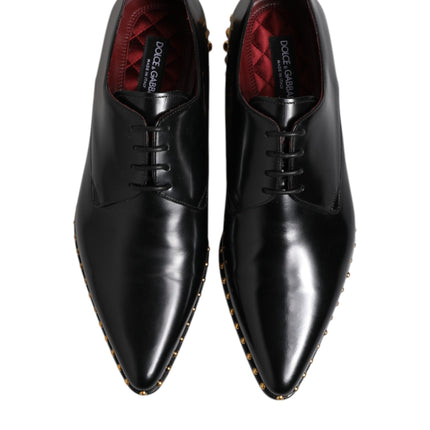Dolce & Gabbana Black Leather Studded Derby Men Dress Shoes