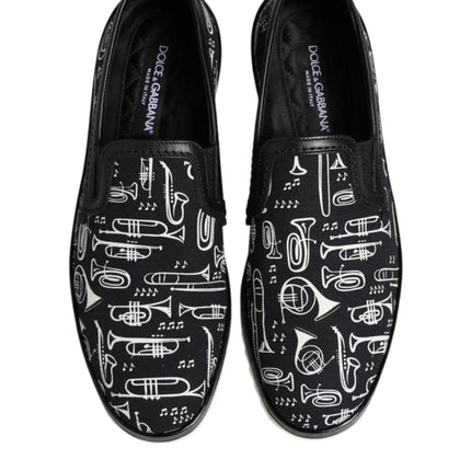 Dolce & Gabbana Black Slip On Printed Men Loafers Shoes