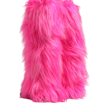 Dolce & Gabbana Pink Faux Fur Leather High Heels Boots Shoes
