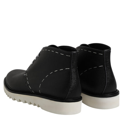 Dolce & Gabbana Black White Leather Ankle Boots Shoes