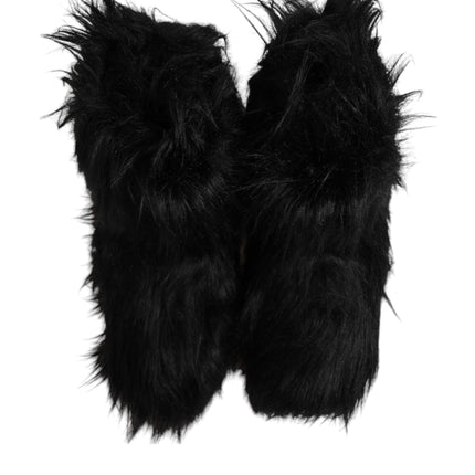 Dolce & Gabbana Black Faux Fur Mid Calf Boots Shoes