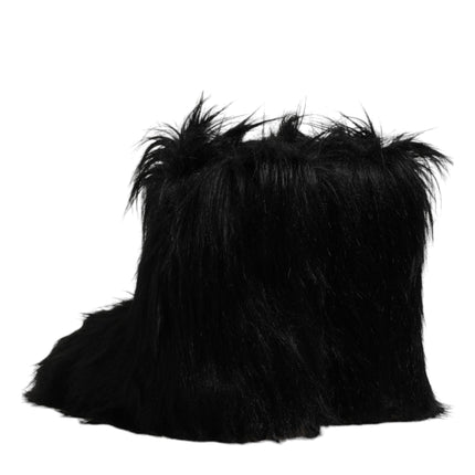 Dolce & Gabbana Black Faux Fur Mid Calf Boots Shoes