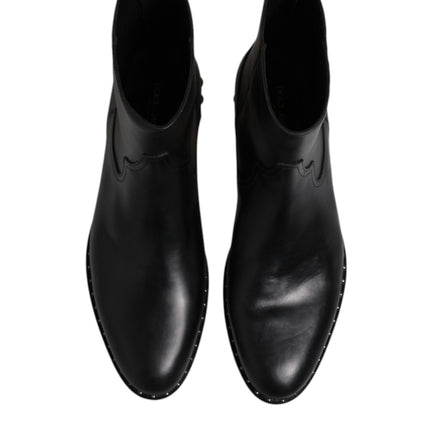 Dolce & Gabbana Black Leather Logo Ankle Boots Studded Shoes