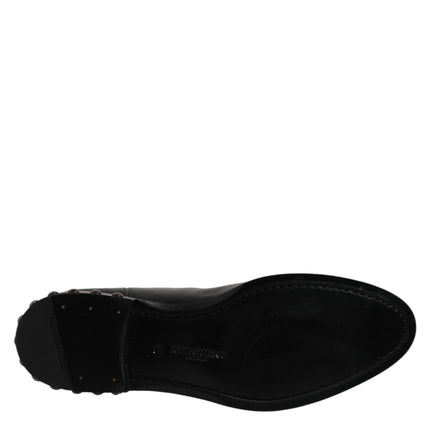 Dolce & Gabbana Black Leather Logo Ankle Boots Studded Shoes