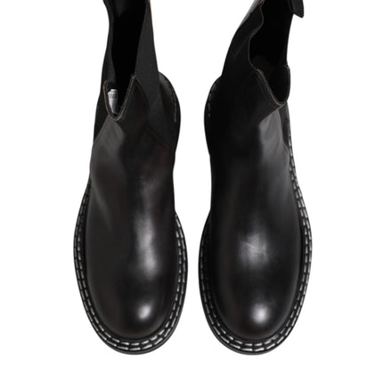 Dolce & Gabbana Black Leather Mid Calf Boots Flats Shoes