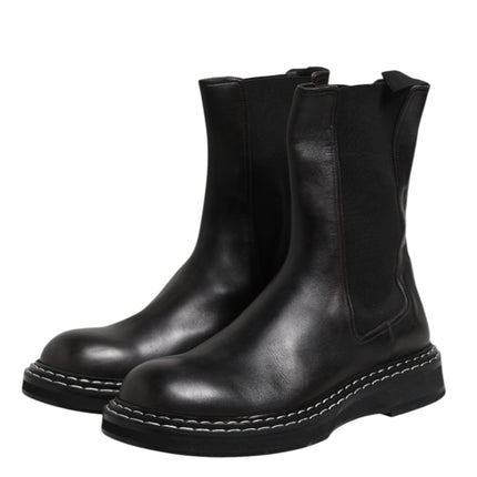 Dolce & Gabbana Black Leather Mid Calf Boots Flats Shoes