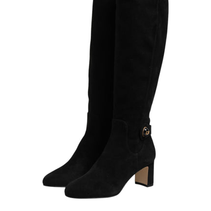 Dolce & Gabbana Black Suede Leather Knee High Boots Shoes
