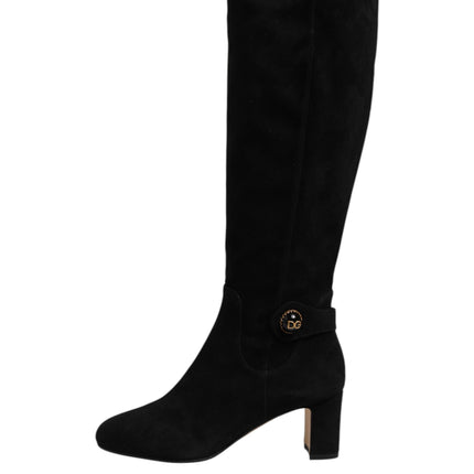 Dolce & Gabbana Black Suede Leather Knee High Boots Shoes