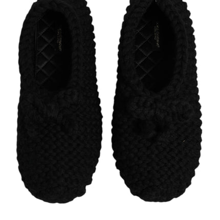 Dolce & Gabbana Black Wool Slip On Flats Ballerina Shoes