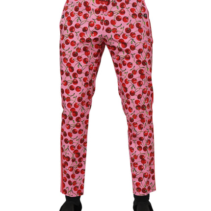 Dolce & Gabbana Pink Cherry Print Cotton Dress Pants