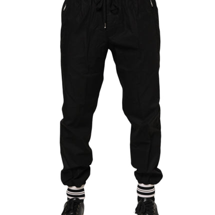 Dolce & Gabbana Black Cotton Logo Tape Men Jogger Pants