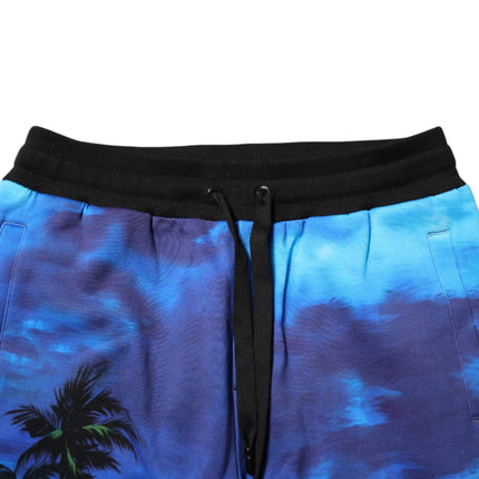 Dolce & Gabbana Blue Hawaiian Print Jogger Sweatpants Pants