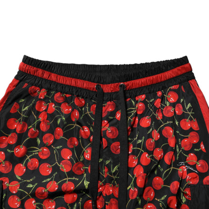 Dolce & Gabbana Black Red Cherry Print Men Sweatpants Pants