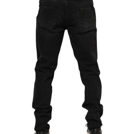 Dolce & Gabbana Black Cotton Logo Plaque Skinny Denim Jeans