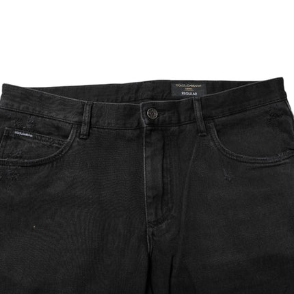Dolce & Gabbana Black Cotton Logo Plaque Skinny Denim Jeans